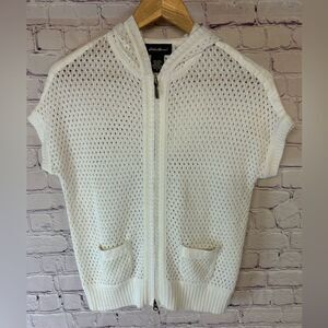 Eddie Bauer Off White Crocheted Coastal Minimalist Sleeveless Hooded Sweater SP